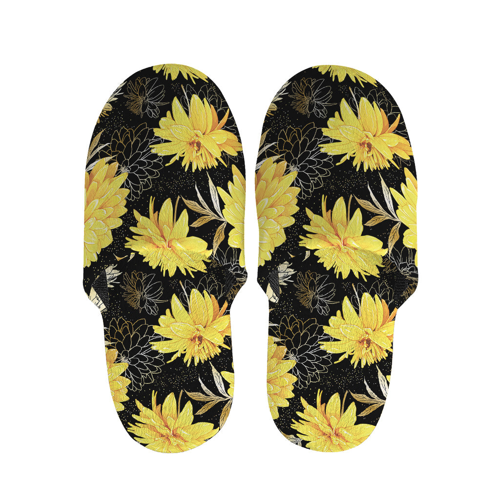 Gold And Yellow Floral Print Slippers