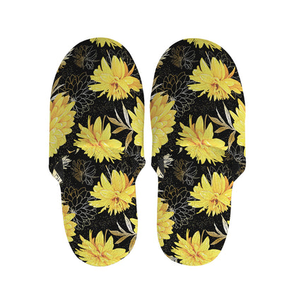 Gold And Yellow Floral Print Slippers