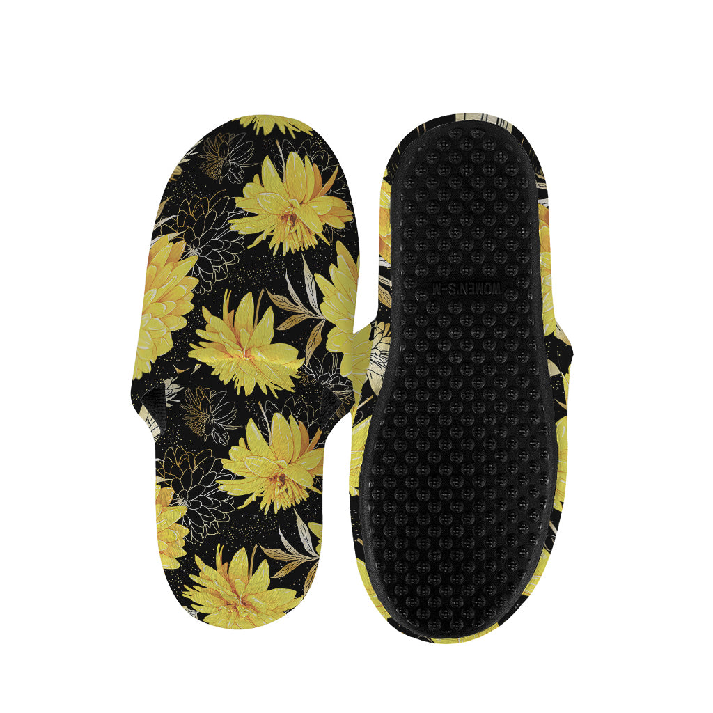 Gold And Yellow Floral Print Slippers