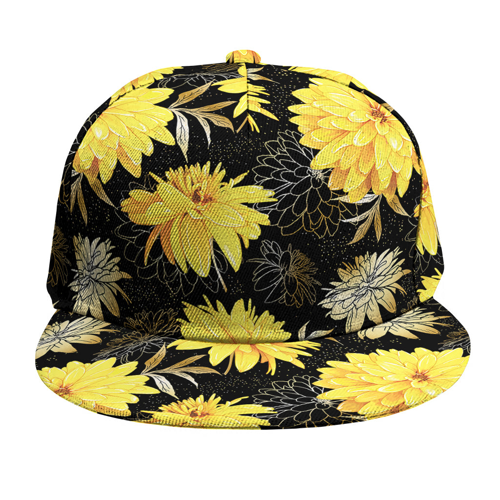 Gold And Yellow Floral Print Snapback Cap