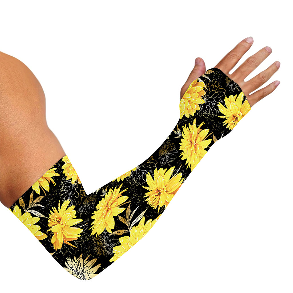 Gold And Yellow Floral Print Sun Protection Arm Sleeves