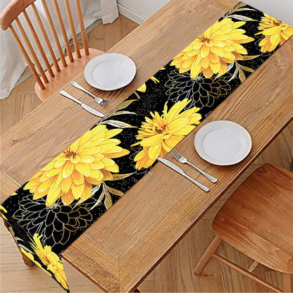 Gold And Yellow Floral Print Table Runner