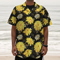 Gold And Yellow Floral Print Textured Short Sleeve Shirt