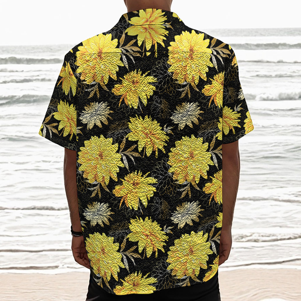 Gold And Yellow Floral Print Textured Short Sleeve Shirt
