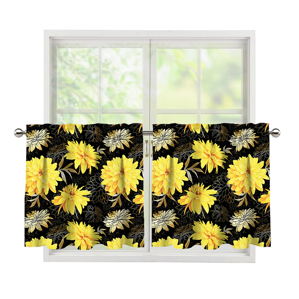Gold And Yellow Floral Print Tier Curtains