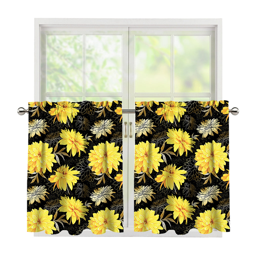 Gold And Yellow Floral Print Tier Curtains