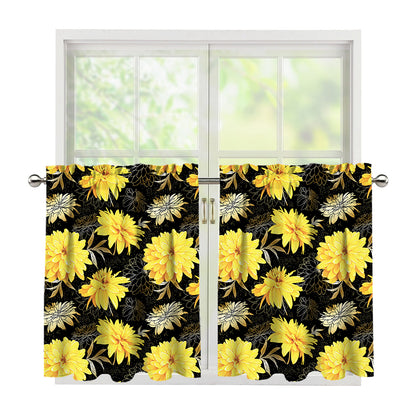 Gold And Yellow Floral Print Tier Curtains