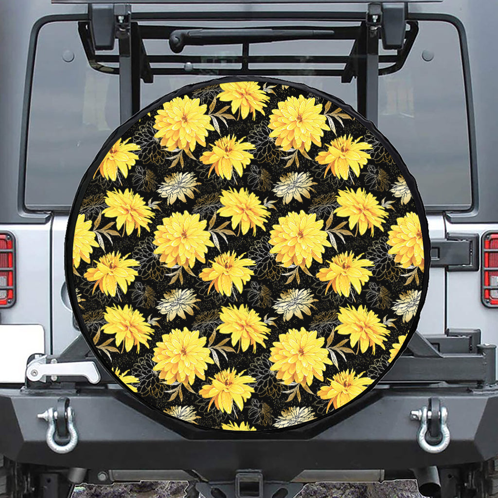 Gold And Yellow Floral Print Tire Cover
