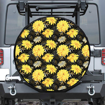 Gold And Yellow Floral Print Tire Cover