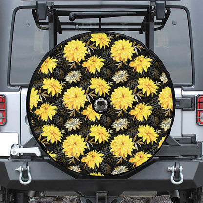Gold And Yellow Floral Print Tire Cover With Camera Hole