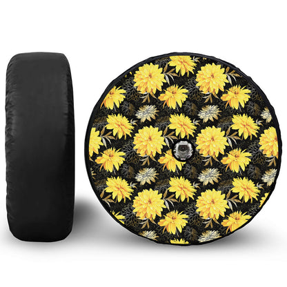 Gold And Yellow Floral Print Tire Cover With Camera Hole