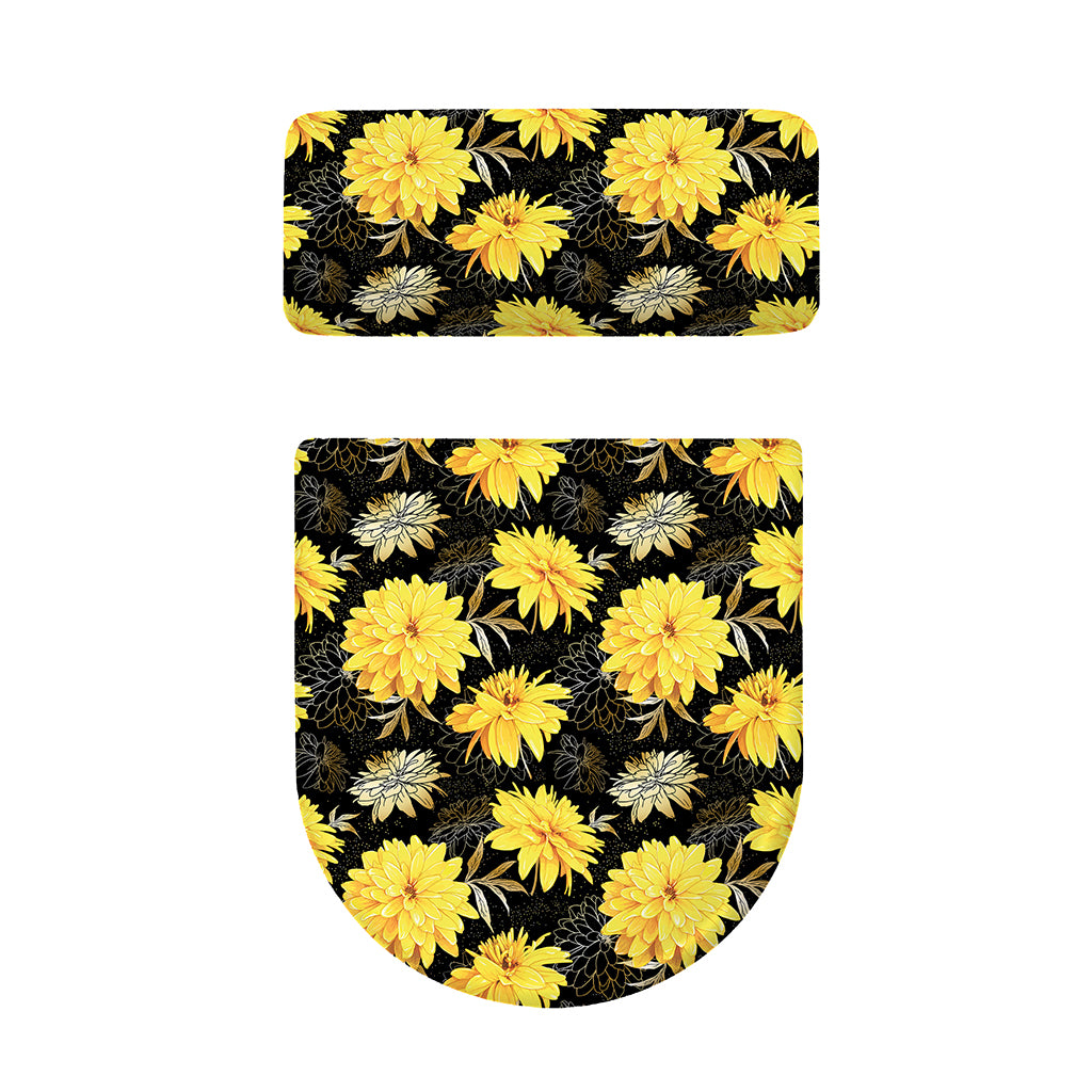 Gold And Yellow Floral Print Toilet Lid And Tank Cover Set