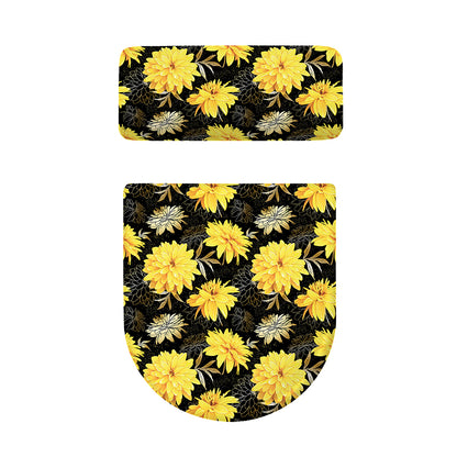 Gold And Yellow Floral Print Toilet Lid And Tank Cover Set