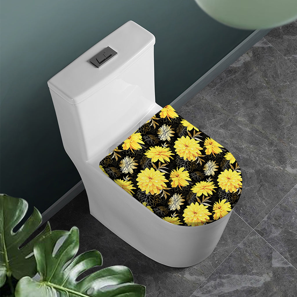 Gold And Yellow Floral Print Toilet Lid Cover