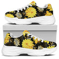 Gold And Yellow Floral Print White Chunky Shoes