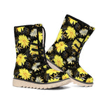 Gold And Yellow Floral Print Winter Boots