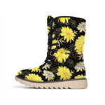Gold And Yellow Floral Print Winter Boots