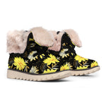 Gold And Yellow Floral Print Winter Boots