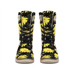 Gold And Yellow Floral Print Winter Boots