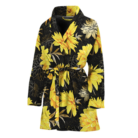 Gold And Yellow Floral Print Women's Bathrobe