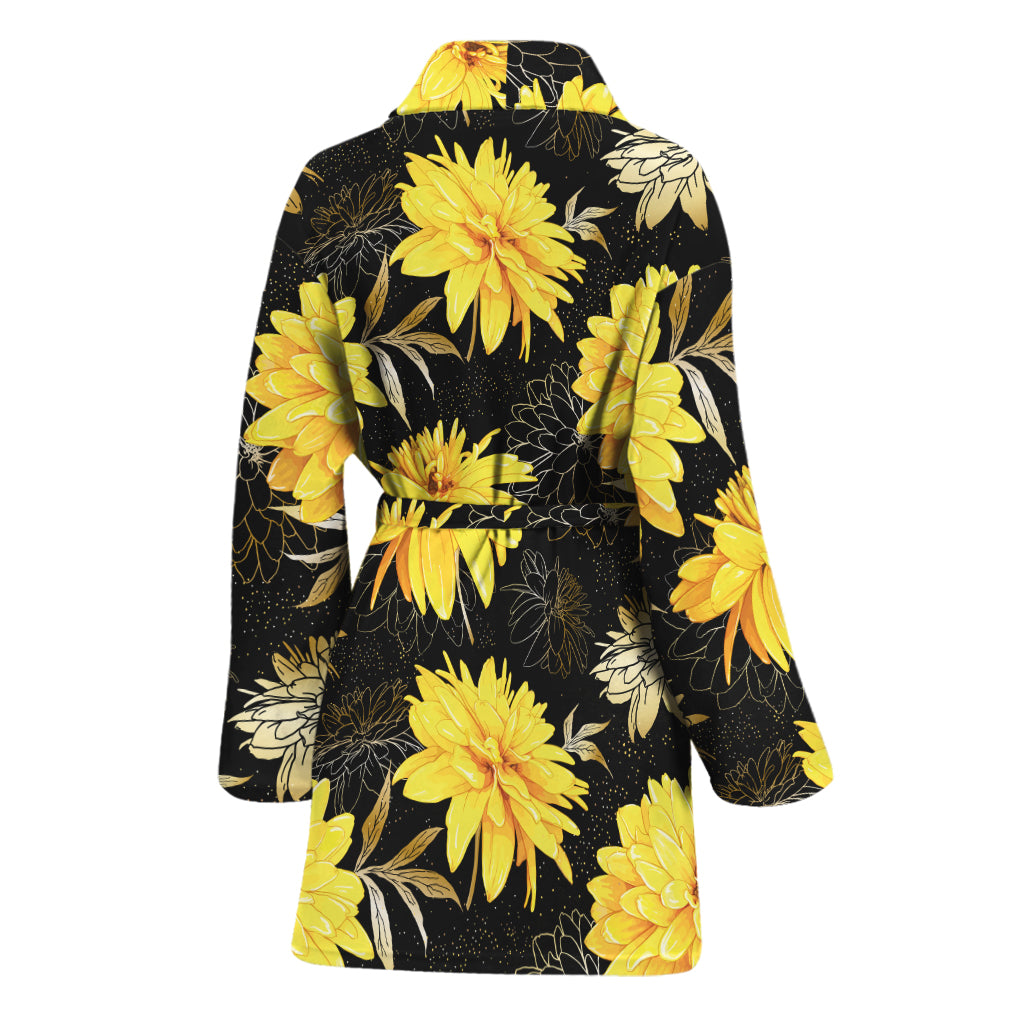 Gold And Yellow Floral Print Women's Bathrobe