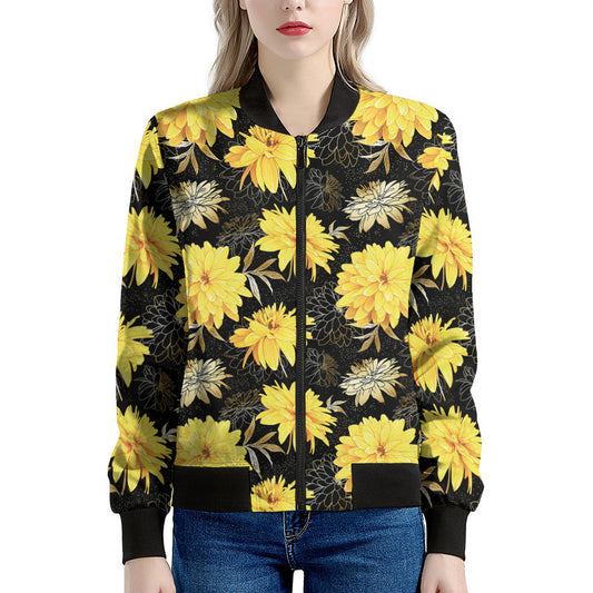 Gold And Yellow Floral Print Women's Bomber Jacket