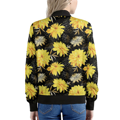 Gold And Yellow Floral Print Women's Bomber Jacket