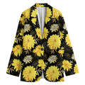 Gold And Yellow Floral Print Women's Cotton Blazer