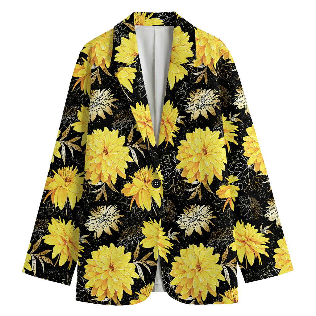 Gold And Yellow Floral Print Women's Cotton Blazer