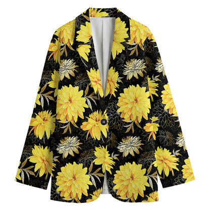 Gold And Yellow Floral Print Women's Cotton Blazer
