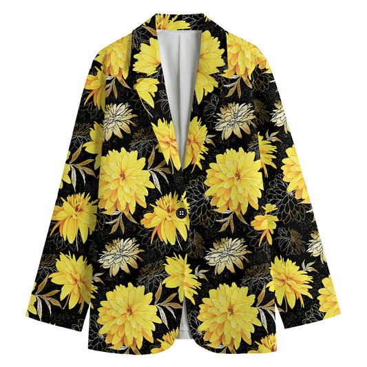 Gold And Yellow Floral Print Women's Cotton Blazer