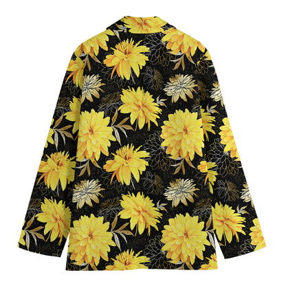 Gold And Yellow Floral Print Women's Cotton Blazer