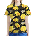 Gold And Yellow Floral Print Women's Polo Shirt