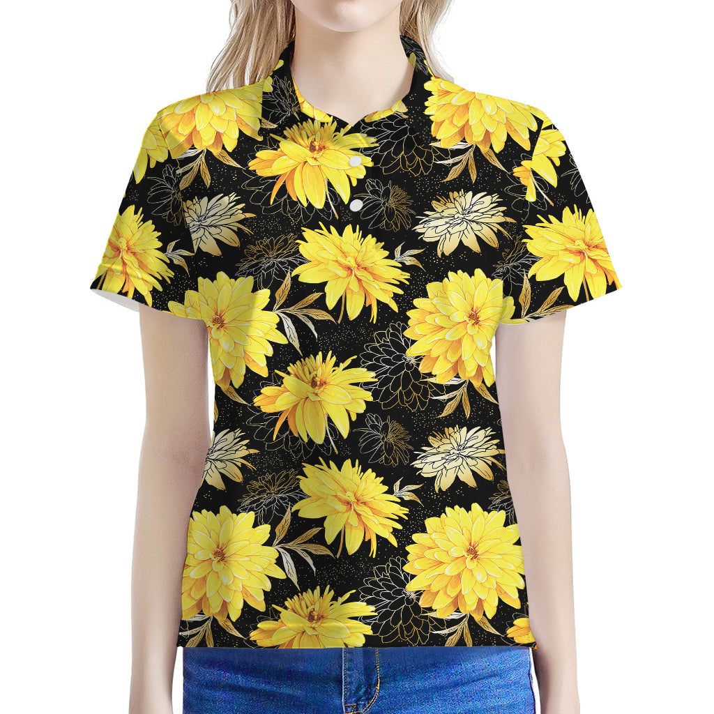 Gold And Yellow Floral Print Women's Polo Shirt