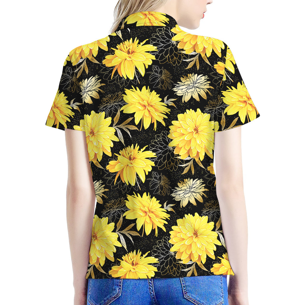 Gold And Yellow Floral Print Women's Polo Shirt