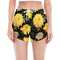 Gold And Yellow Floral Print Women's Split Running Shorts