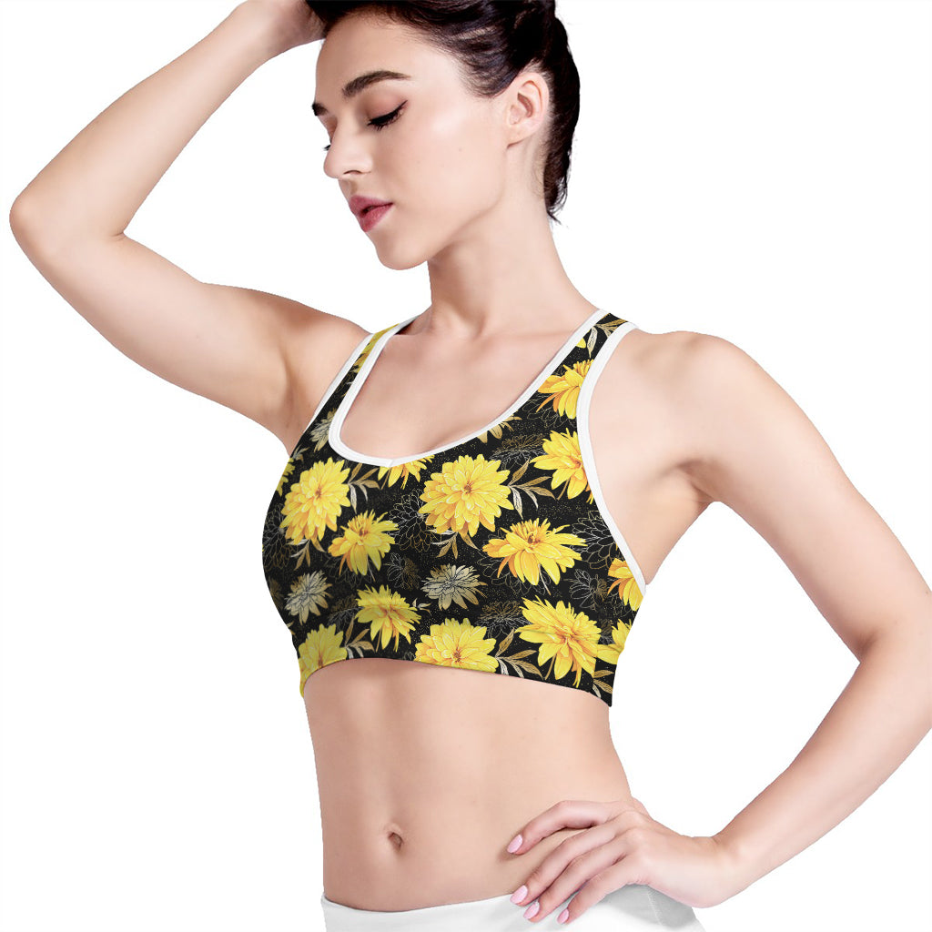 Gold And Yellow Floral Print Women's Sports Bra