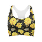 Gold And Yellow Floral Print Women's Sports Bra