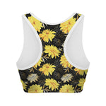 Gold And Yellow Floral Print Women's Sports Bra