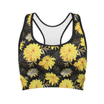 Gold And Yellow Floral Print Women's Sports Bra
