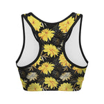 Gold And Yellow Floral Print Women's Sports Bra