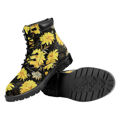 Gold And Yellow Floral Print Work Boots