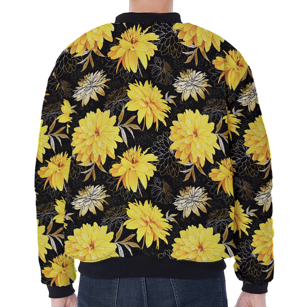 Gold And Yellow Floral Print Zip Sleeve Bomber Jacket