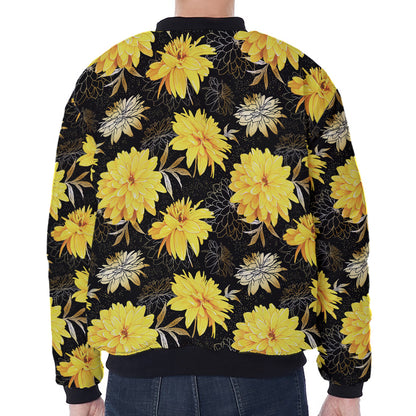 Gold And Yellow Floral Print Zip Sleeve Bomber Jacket