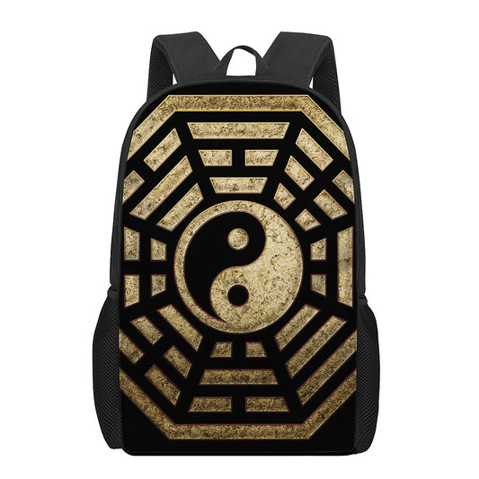 Gold Bagua Yin Yang Print 17 Inch Backpack