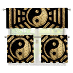 Gold Bagua Yin Yang Print 3 Piece Kitchen Curtains