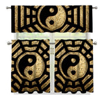 Gold Bagua Yin Yang Print 3 Piece Kitchen Curtains