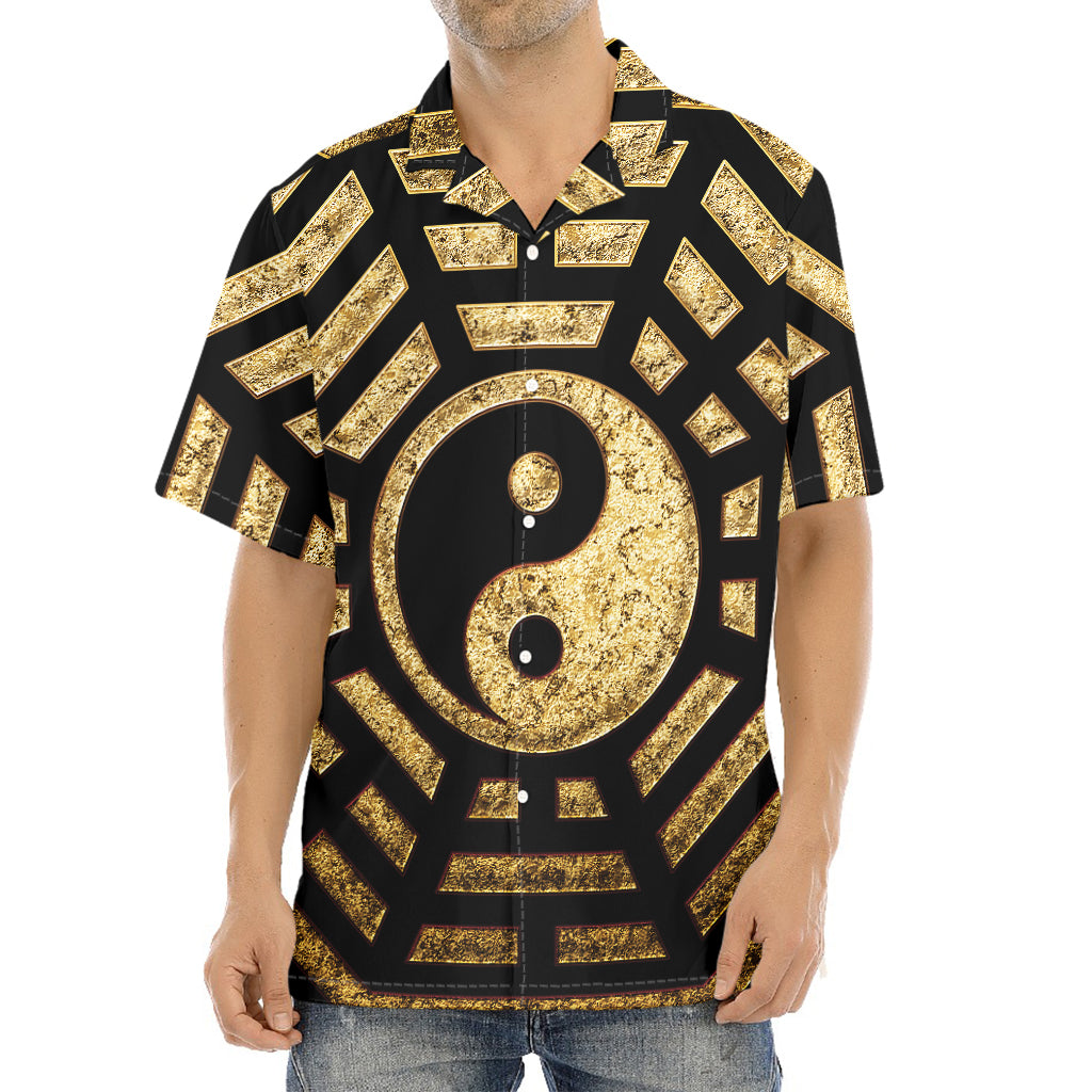 Gold Bagua Yin Yang Print Aloha Shirt