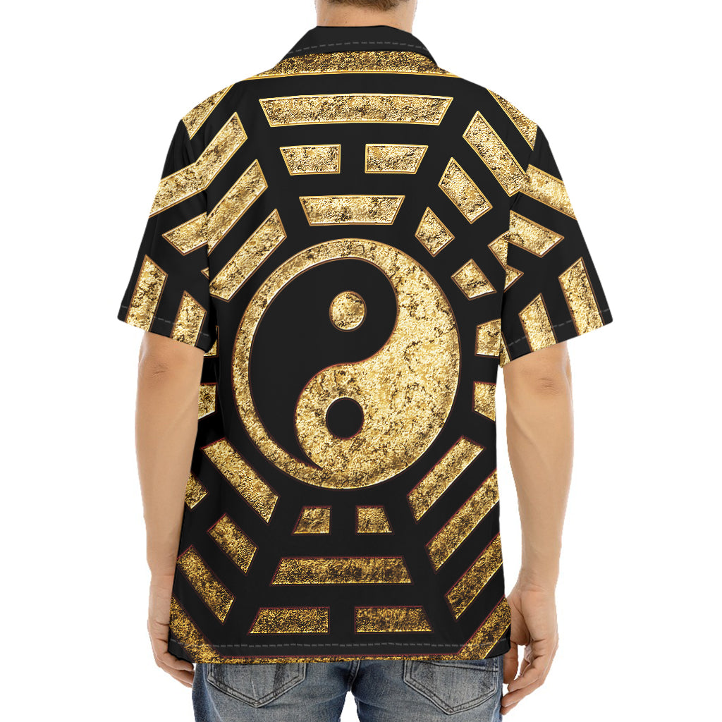 Gold Bagua Yin Yang Print Aloha Shirt