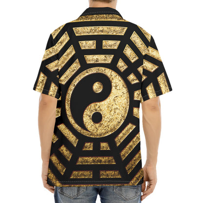 Gold Bagua Yin Yang Print Aloha Shirt